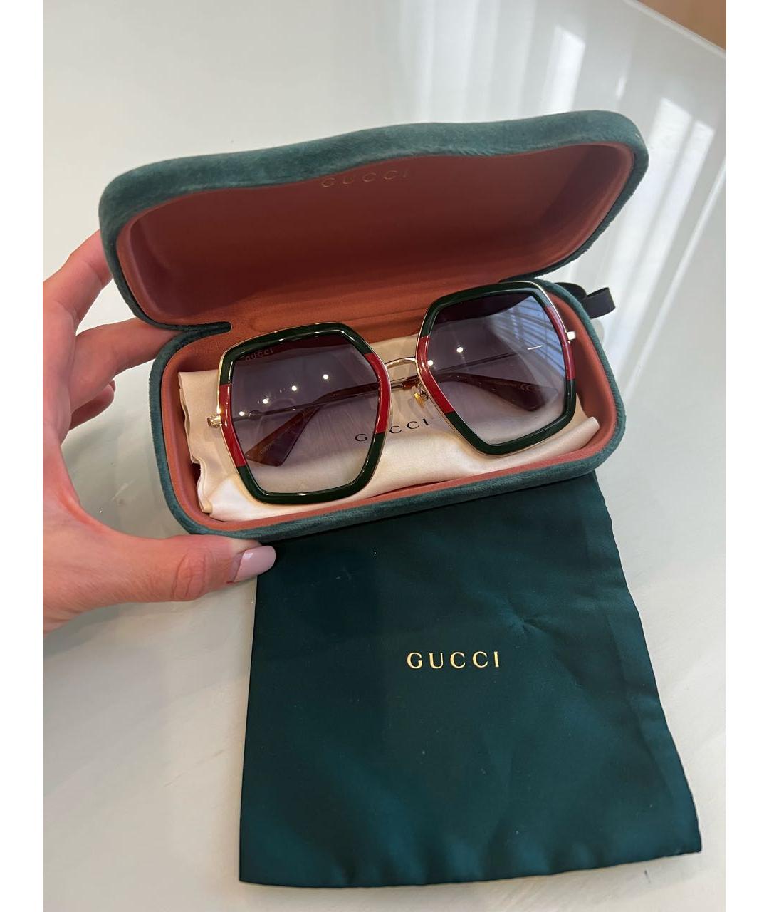 GUCCI Зеленые пластиковые солнцезащитные очки, фото 8