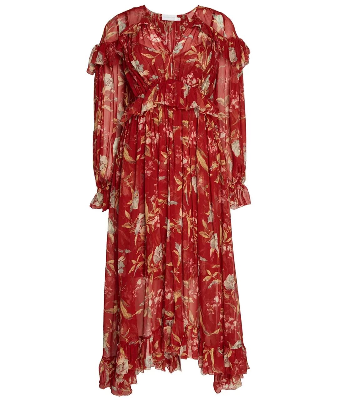 ZIMMERMANN Красное шелковое повседневное платье, фото 1