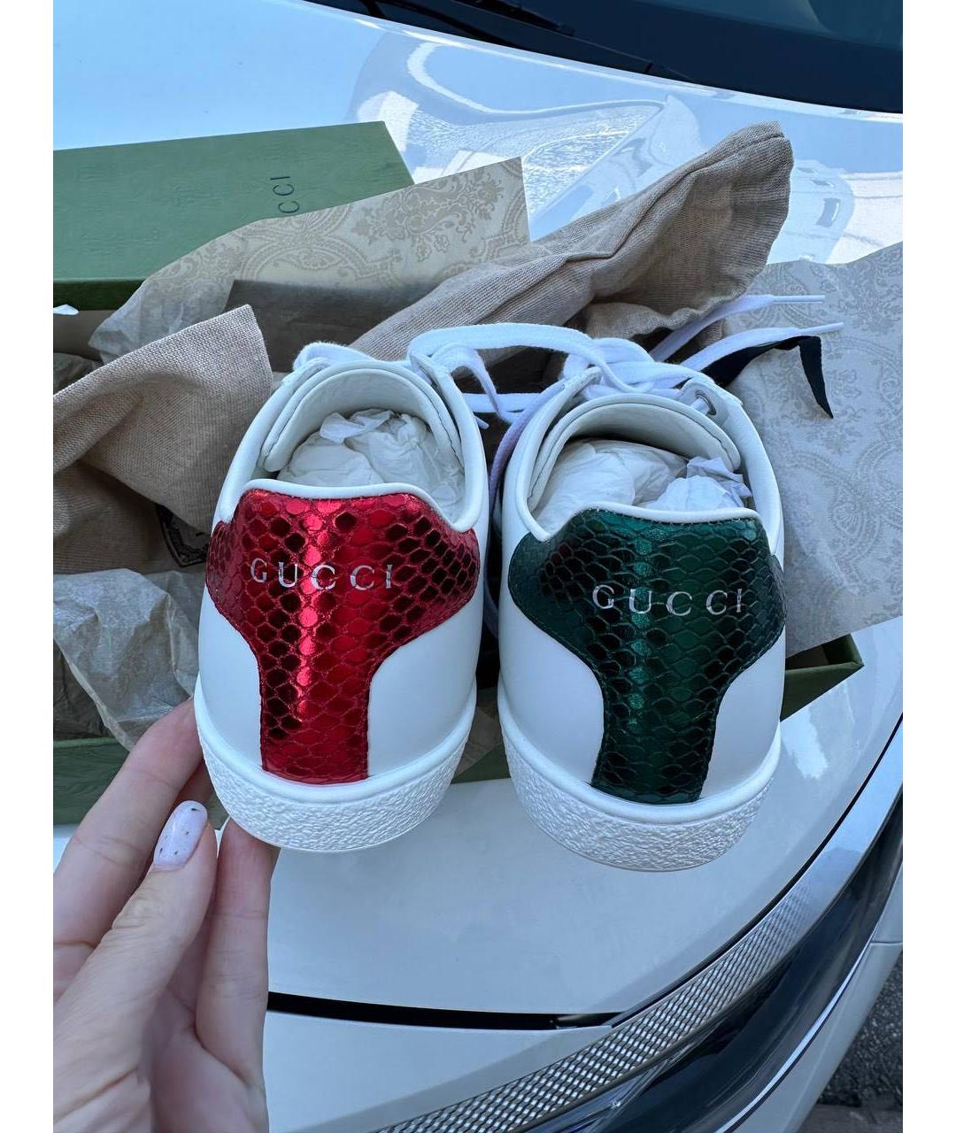 GUCCI Белые кожаные кеды, фото 3