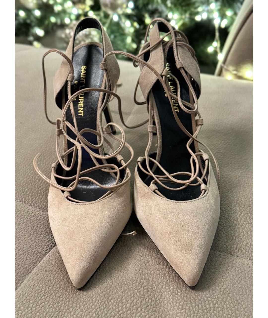 SAINT LAURENT Бежевые замшевые туфли, фото 2