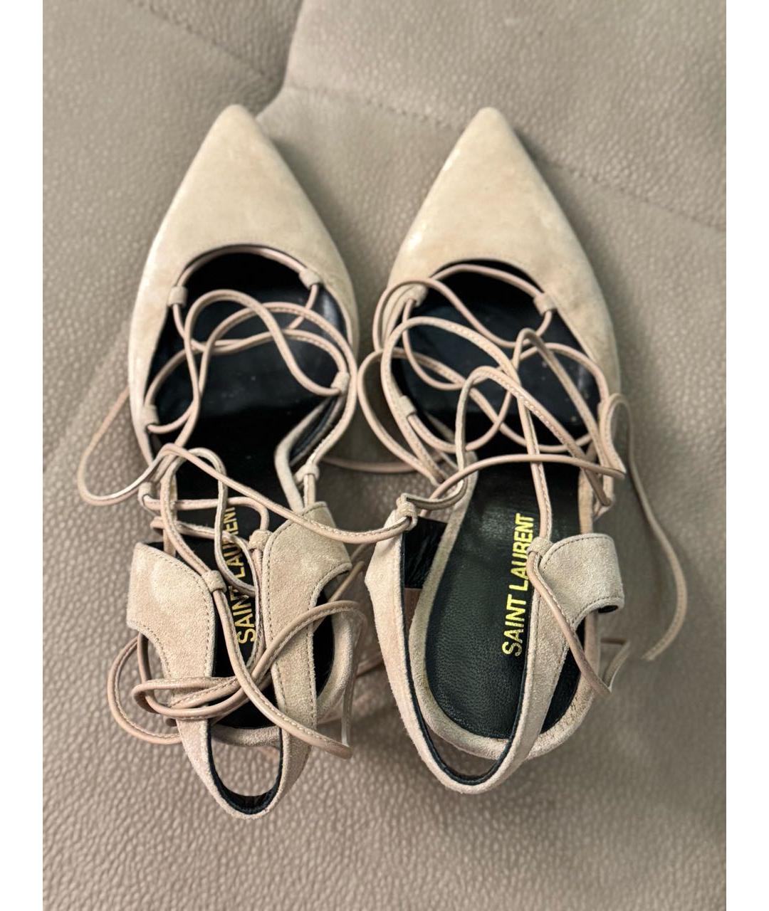 SAINT LAURENT Бежевые замшевые туфли, фото 3