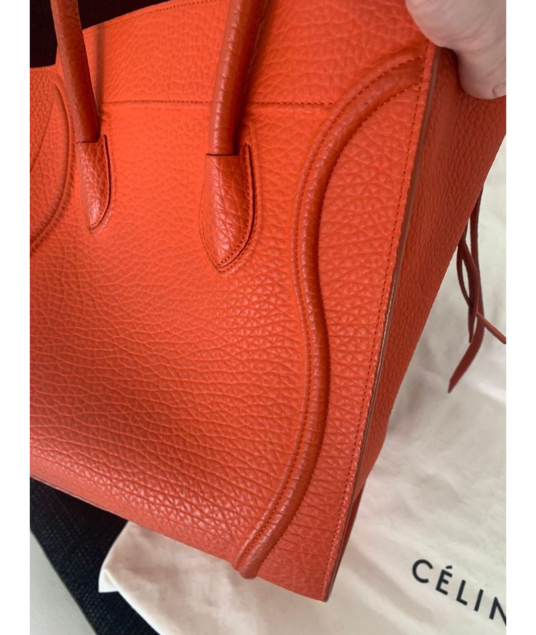 CELINE Оранжевая кожаная сумка с короткими ручками, фото 3