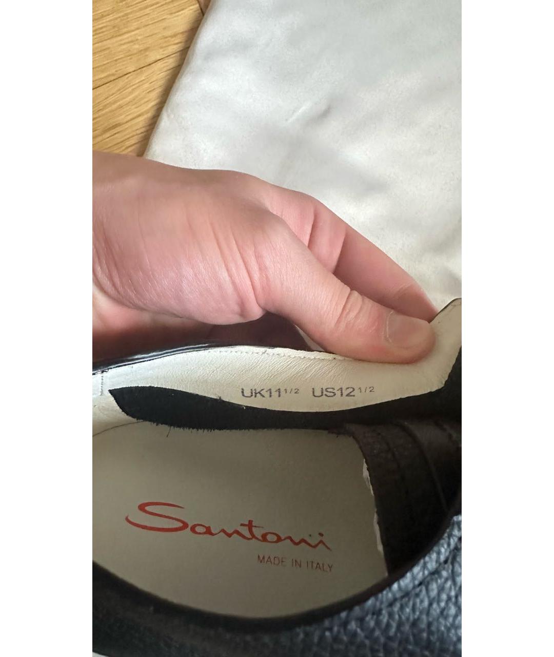 SANTONI Черные кожаные низкие кроссовки / кеды, фото 6
