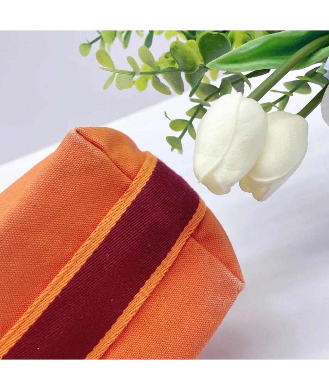 HERMES PRE-OWNED Оранжевая тканевая сумка с короткими ручками, фото 7