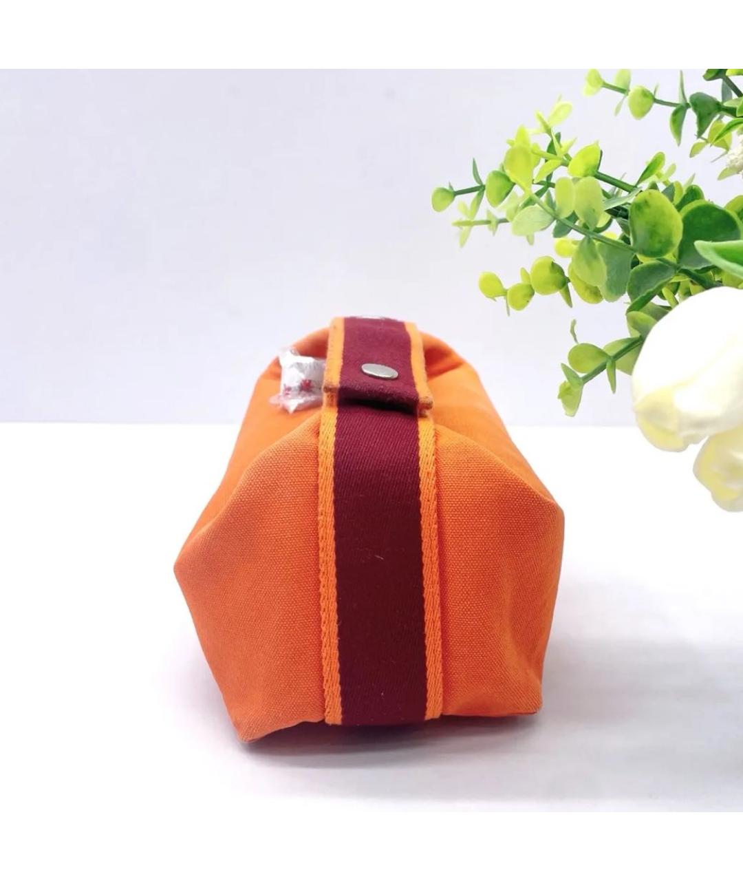 HERMES PRE-OWNED Оранжевая тканевая сумка с короткими ручками, фото 3