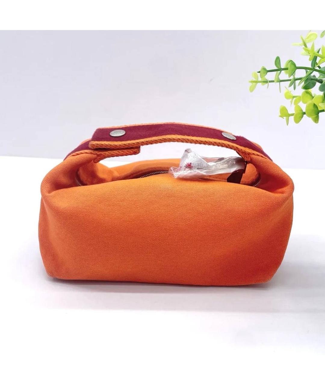 HERMES PRE-OWNED Оранжевая тканевая сумка с короткими ручками, фото 5