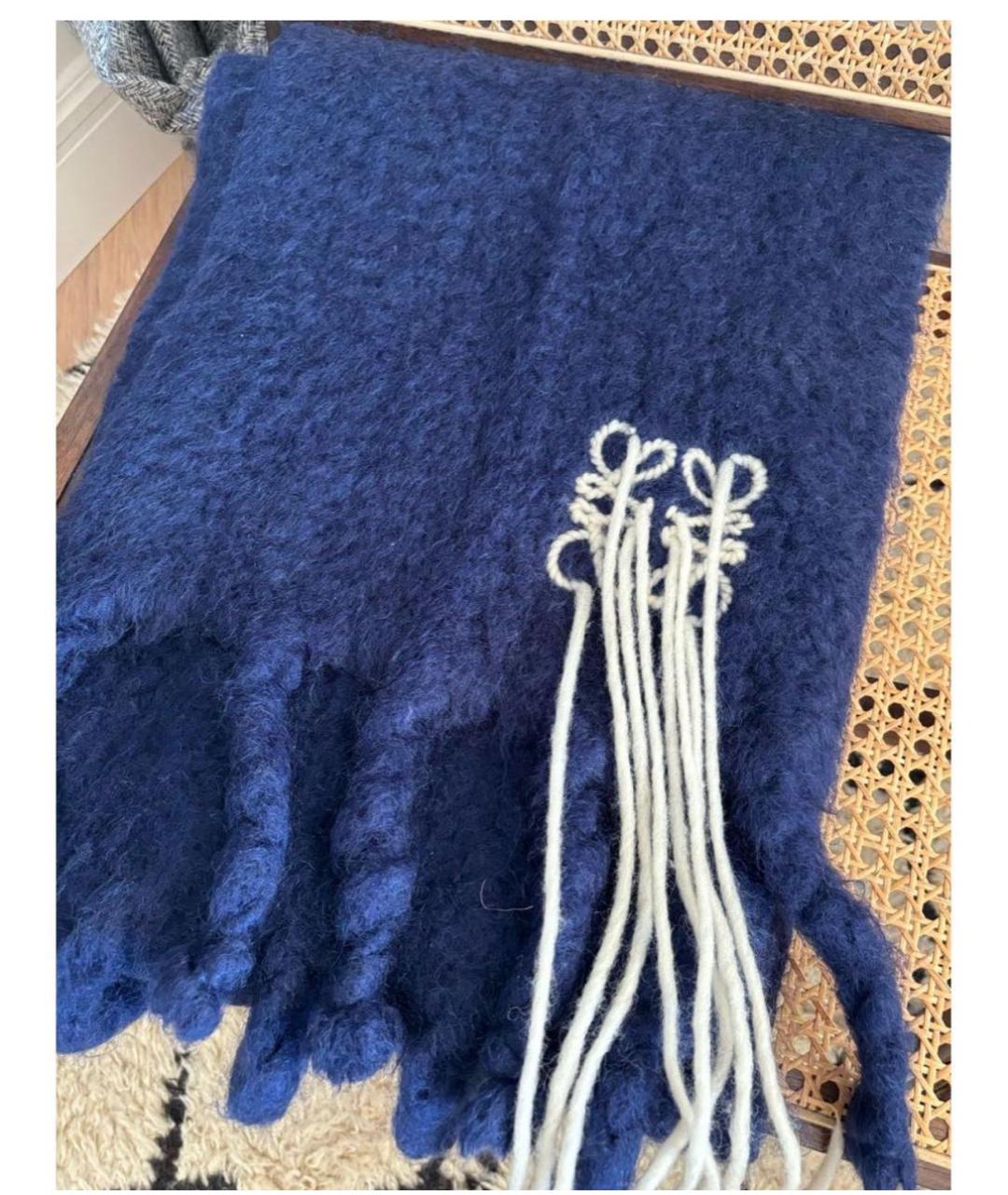 LOEWE Темно-синий шерстяной шарф, фото 5