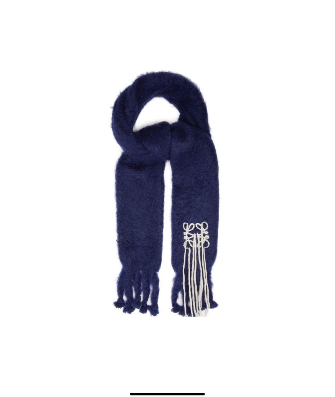 LOEWE Темно-синий шерстяной шарф, фото 7