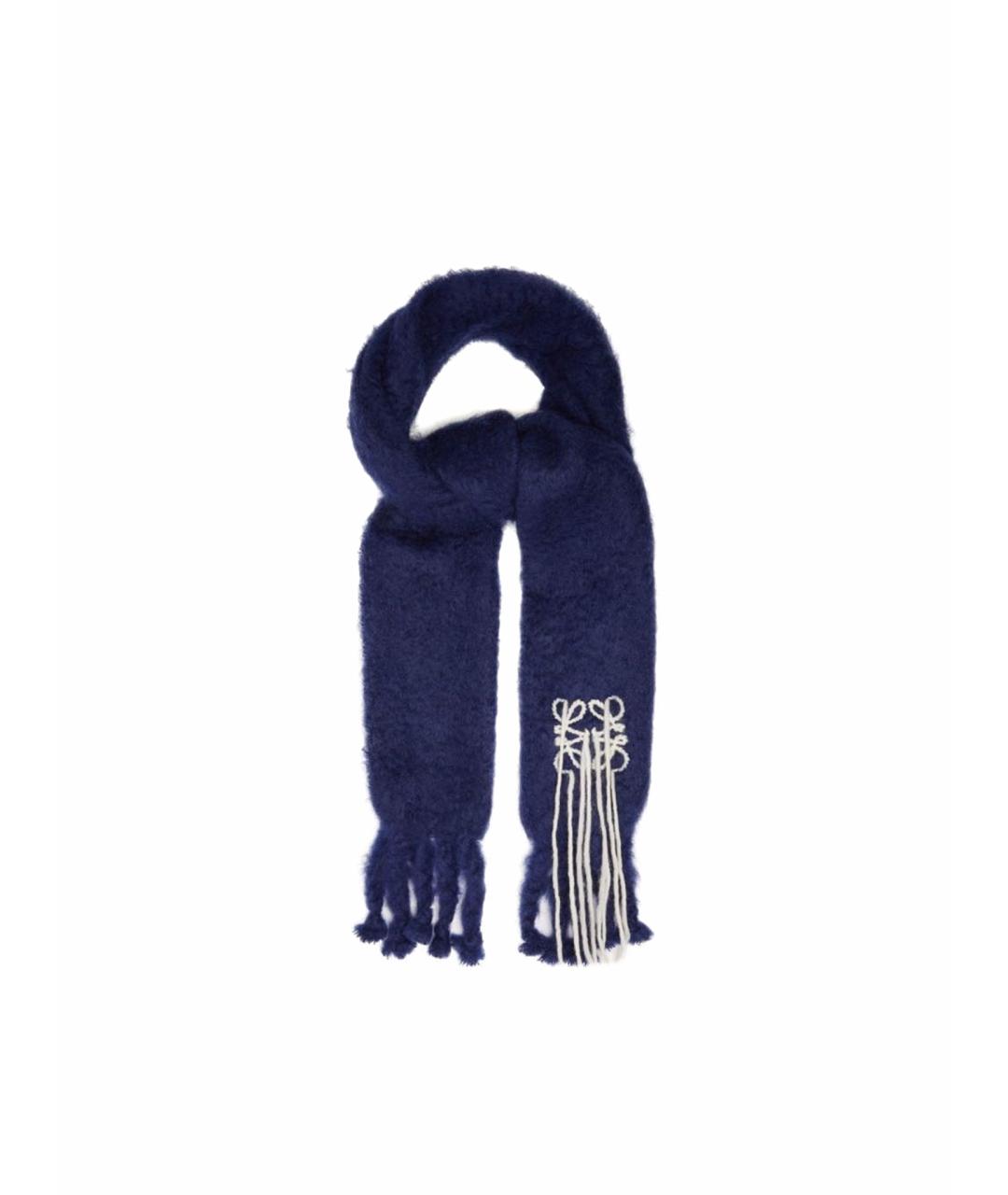 LOEWE Темно-синий шерстяной шарф, фото 1