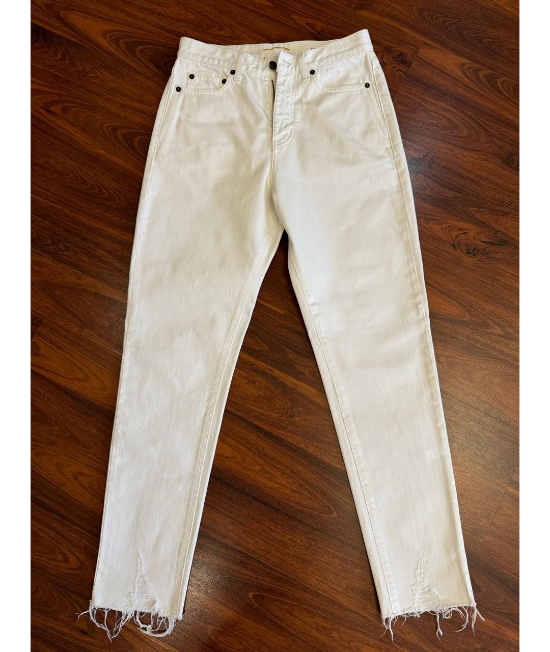SAINT LAURENT Белые хлопковые прямые джинсы, фото 5