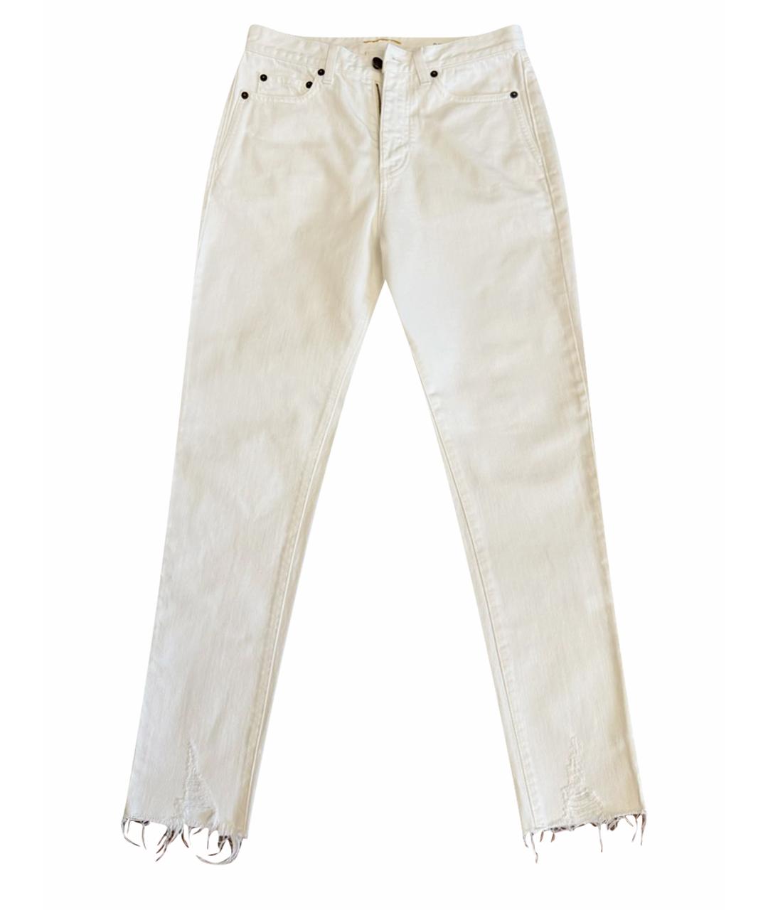 SAINT LAURENT Белые хлопковые прямые джинсы, фото 1