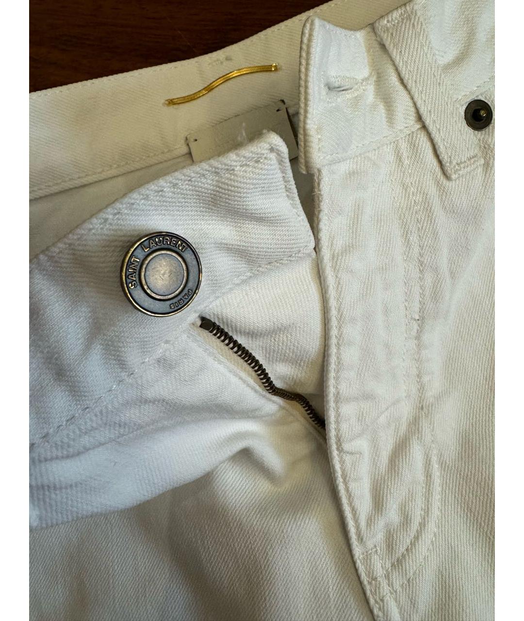 SAINT LAURENT Белые хлопковые прямые джинсы, фото 3