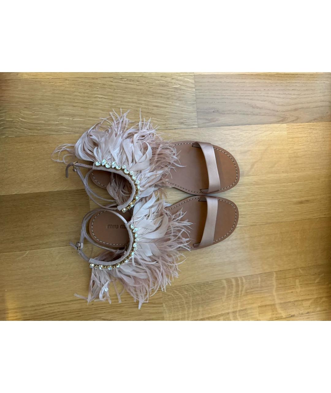 MIU MIU Розовые текстильные сандалии, фото 3