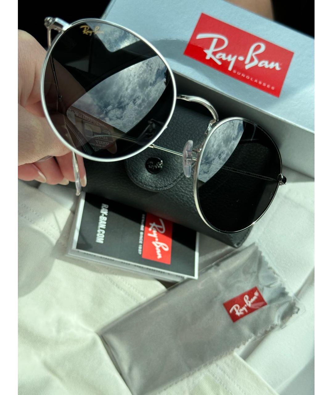 RAY BAN Антрацитовые металлические солнцезащитные очки, фото 2