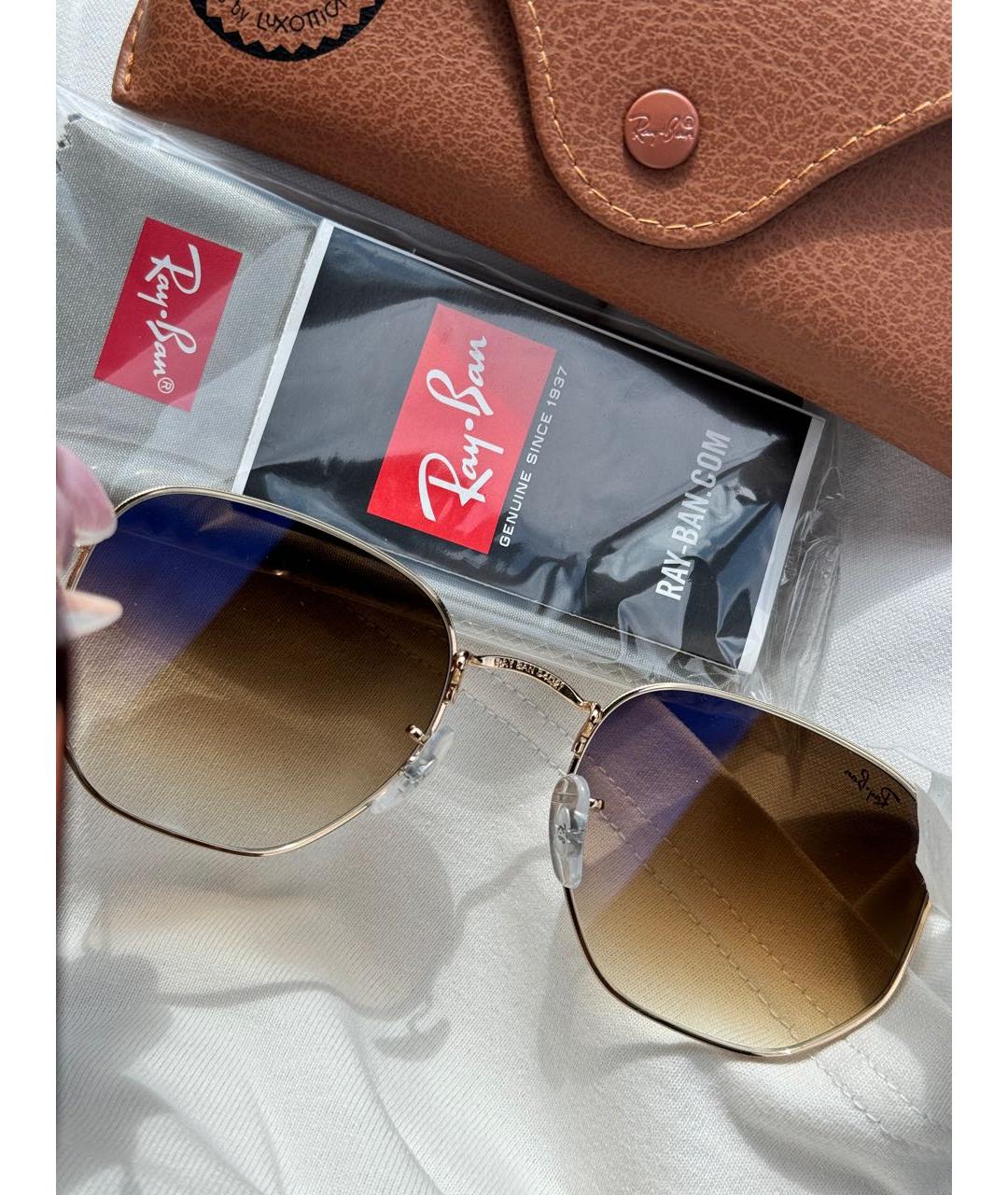RAY BAN Коричневые металлические солнцезащитные очки, фото 7