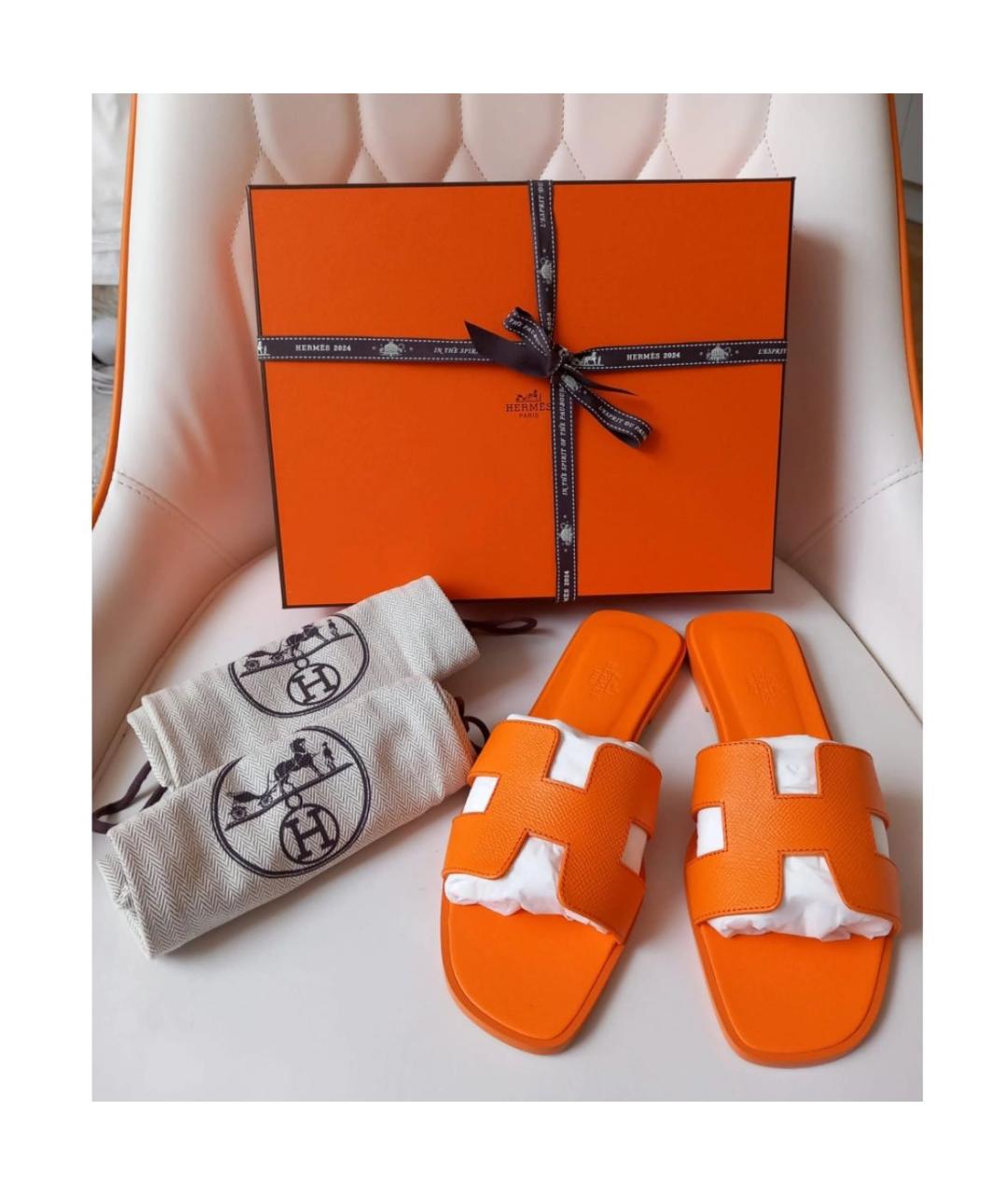 HERMES PRE-OWNED Оранжевое кожаные сандалии, фото 5