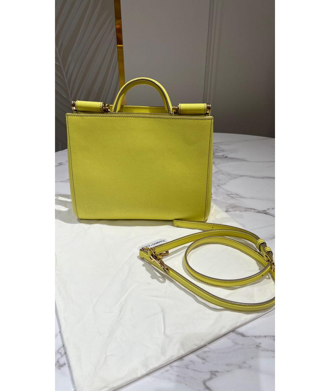 DOLCE&GABBANA Желтая кожаная сумка с короткими ручками, фото 4