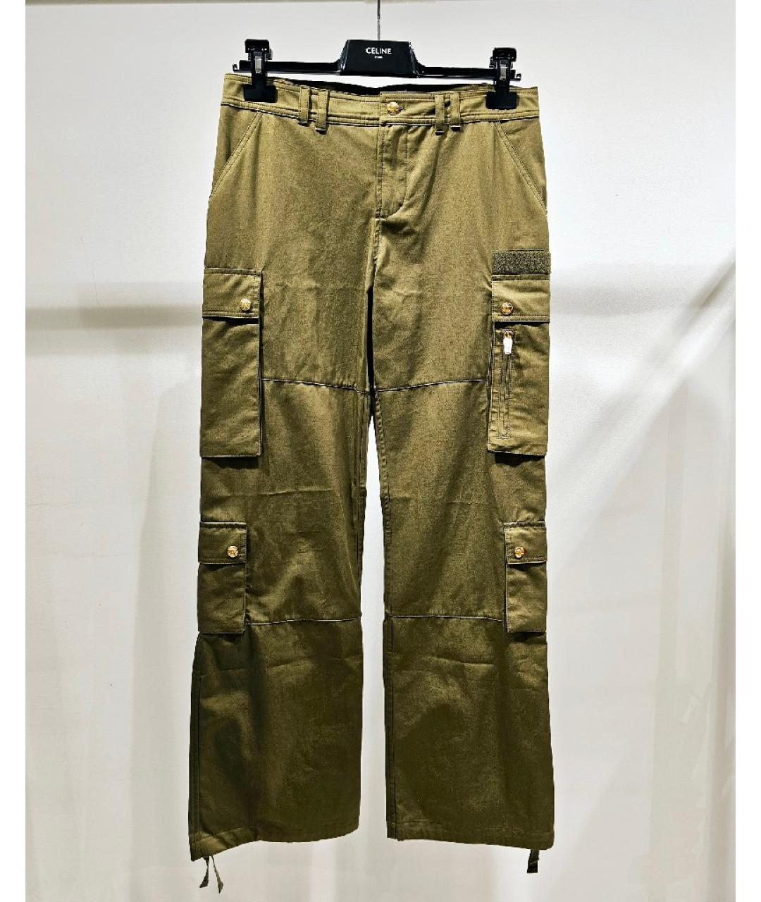 CELINE PRE-OWNED Хаки хлопковые брюки широкие, фото 5