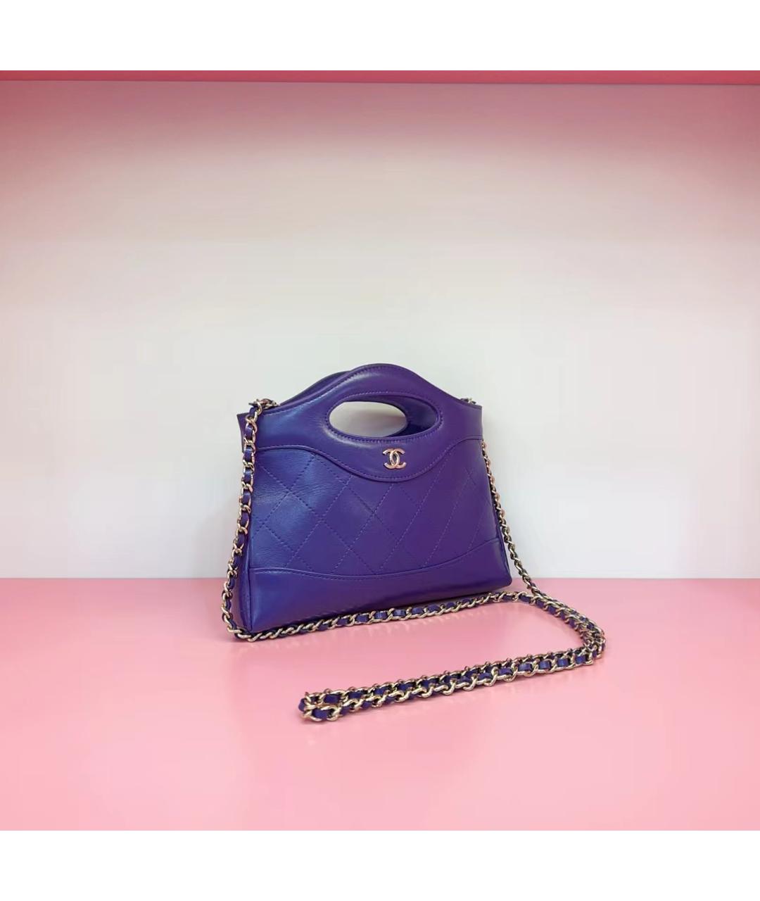 CHANEL PRE-OWNED Фиолетовая кожаная сумка с короткими ручками, фото 3