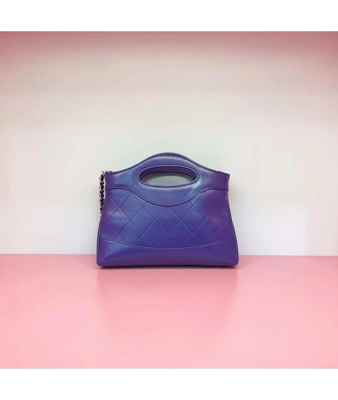 CHANEL PRE-OWNED Фиолетовая кожаная сумка с короткими ручками, фото 5