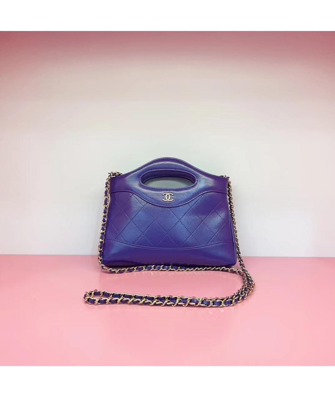 CHANEL PRE-OWNED Фиолетовая кожаная сумка с короткими ручками, фото 2