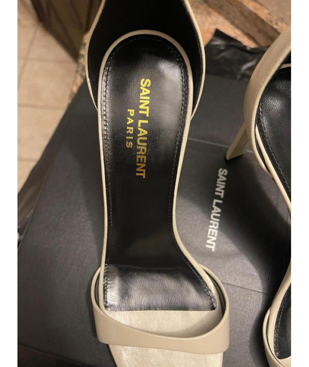 SAINT LAURENT Белые кожаные босоножки, фото 4