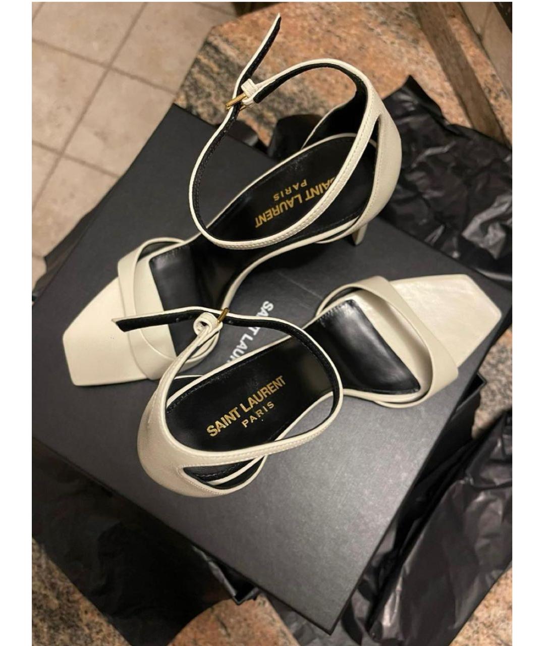 SAINT LAURENT Белые кожаные босоножки, фото 3