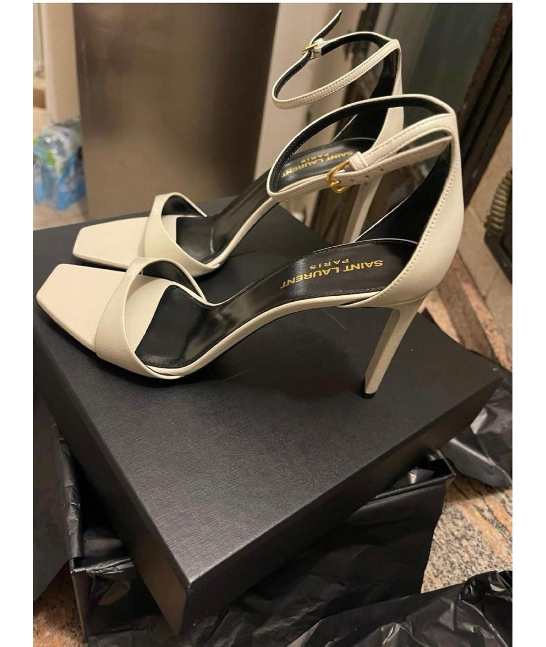 SAINT LAURENT Белые кожаные босоножки, фото 7