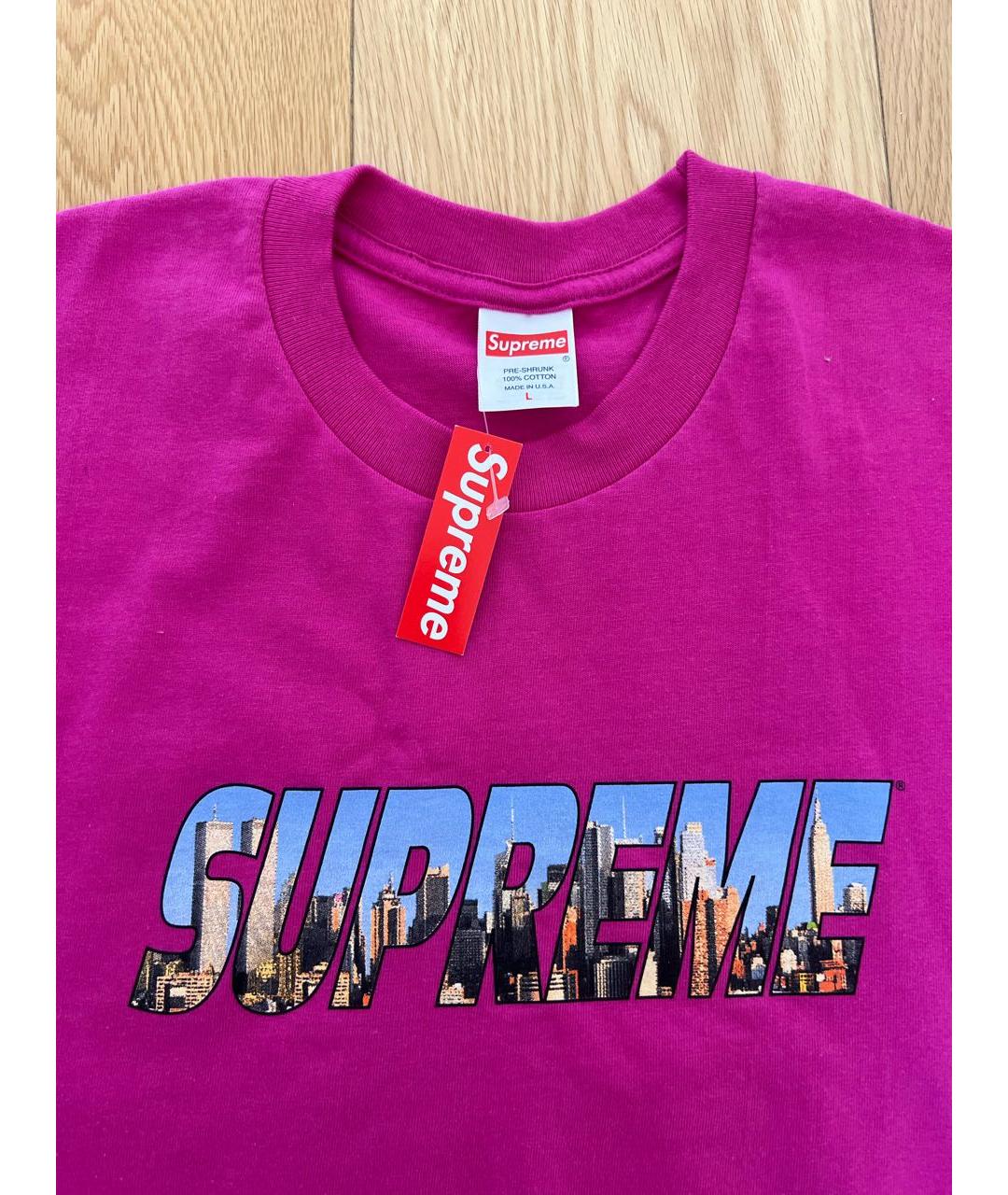 SUPREME Фуксия хлопковая футболка, фото 3