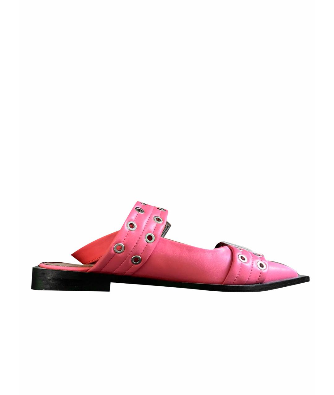 GANNI Розовые кожаные лодочки на низком каблуке, фото 1