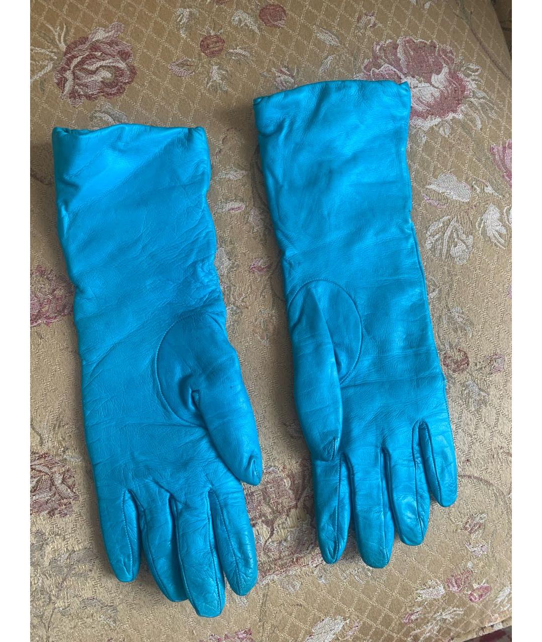 VALENTINO Бирюзовые кожаные перчатки, фото 3