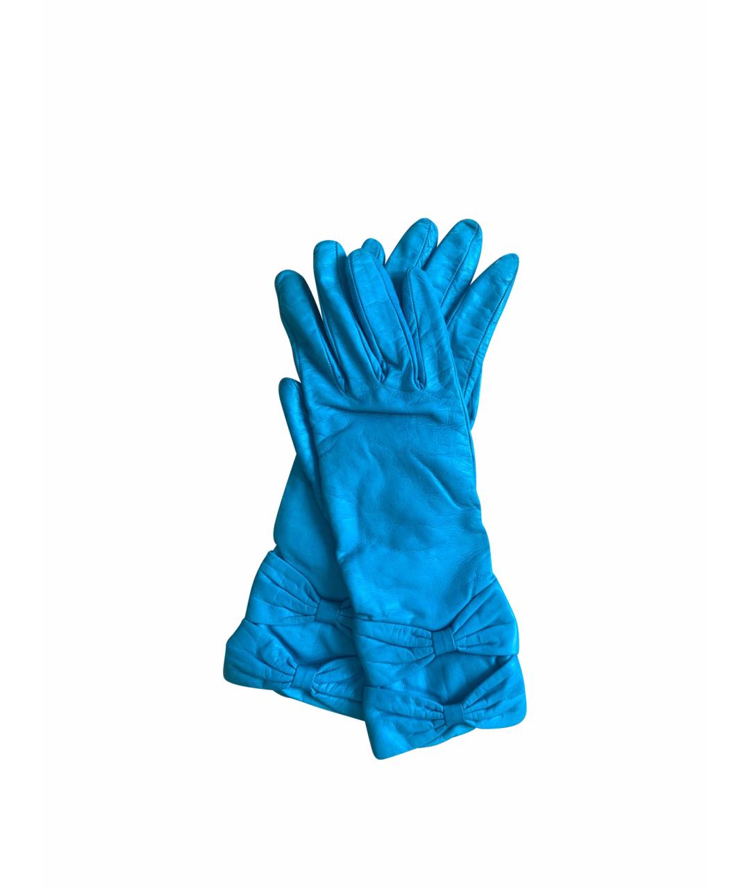 VALENTINO Бирюзовые кожаные перчатки, фото 1