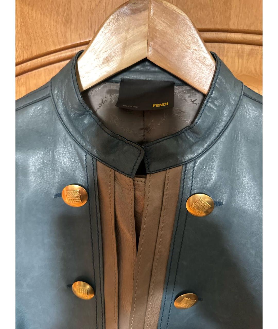 FENDI Голубая кожаная куртка, фото 3