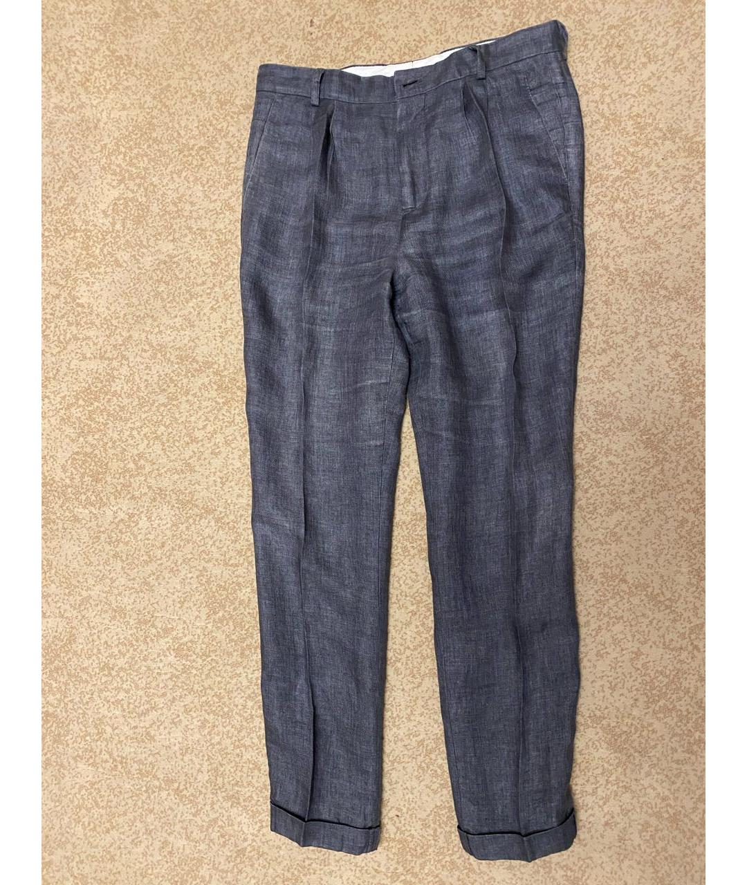 BRUNELLO CUCINELLI Голубые льняные повседневные брюки, фото 9