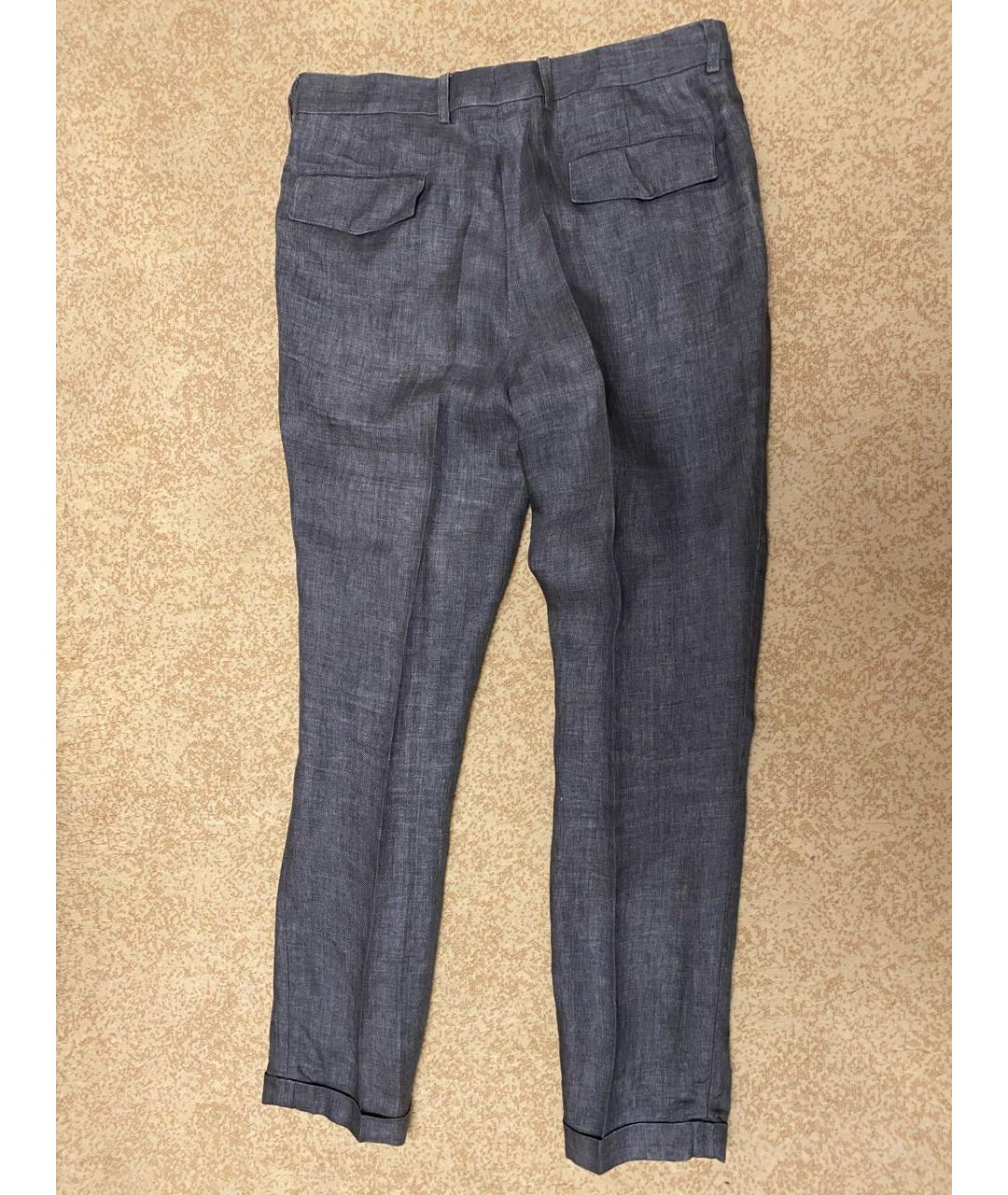 BRUNELLO CUCINELLI Голубые льняные повседневные брюки, фото 2