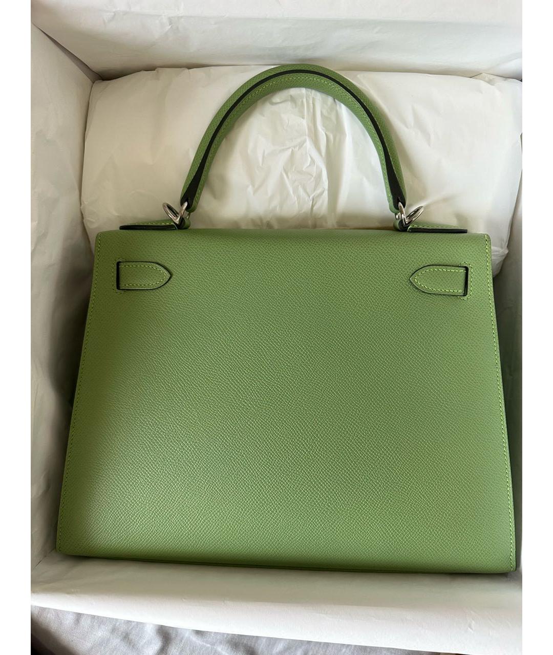 HERMES PRE-OWNED Зеленая кожаная сумка с короткими ручками, фото 3