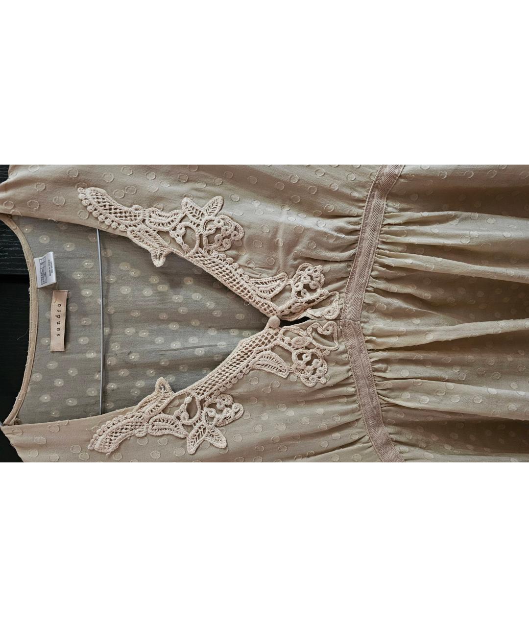 SANDRO Бежевое шелковое повседневное платье, фото 3