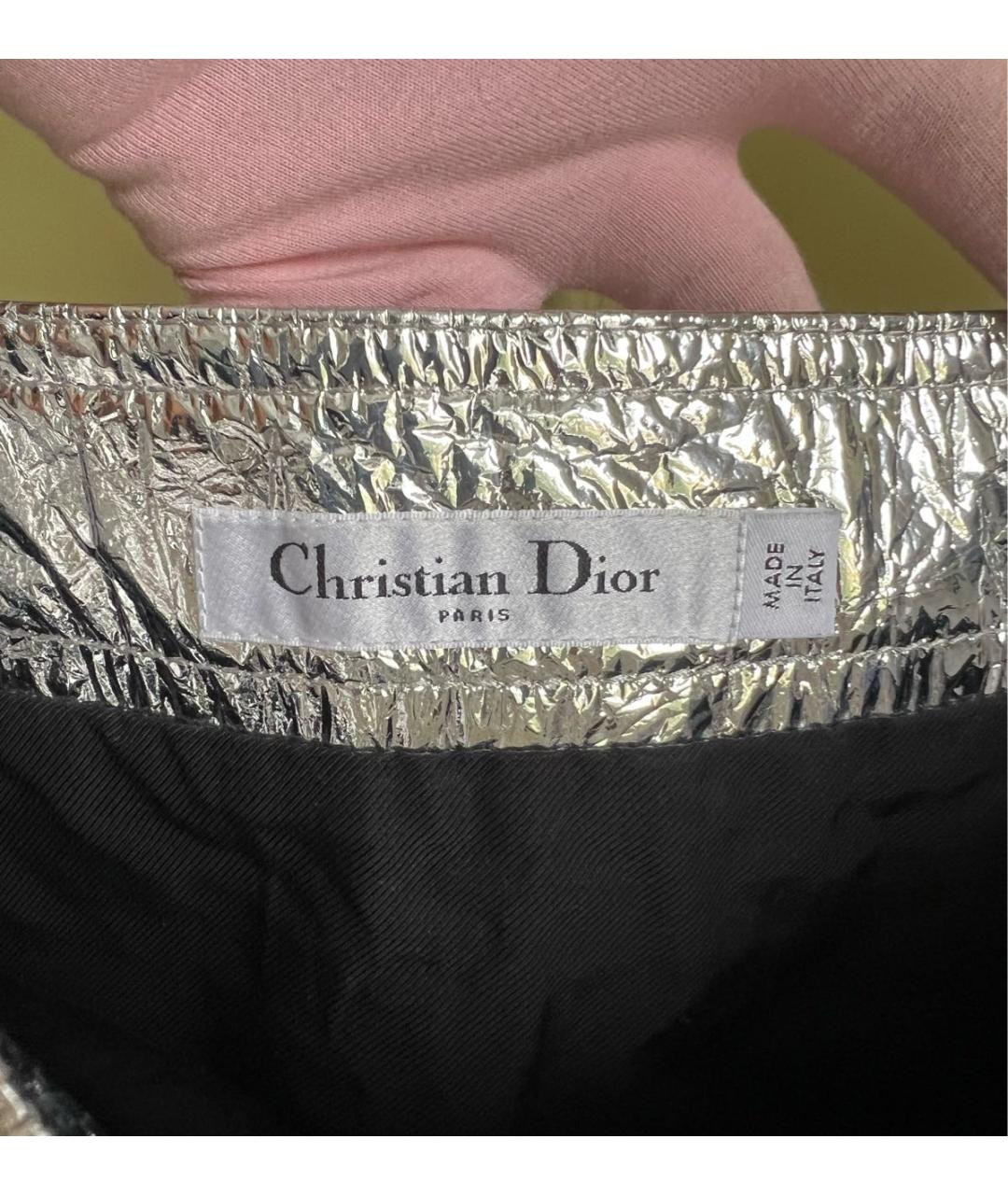 CHRISTIAN DIOR Серебряная кожаная юбка мини, фото 5