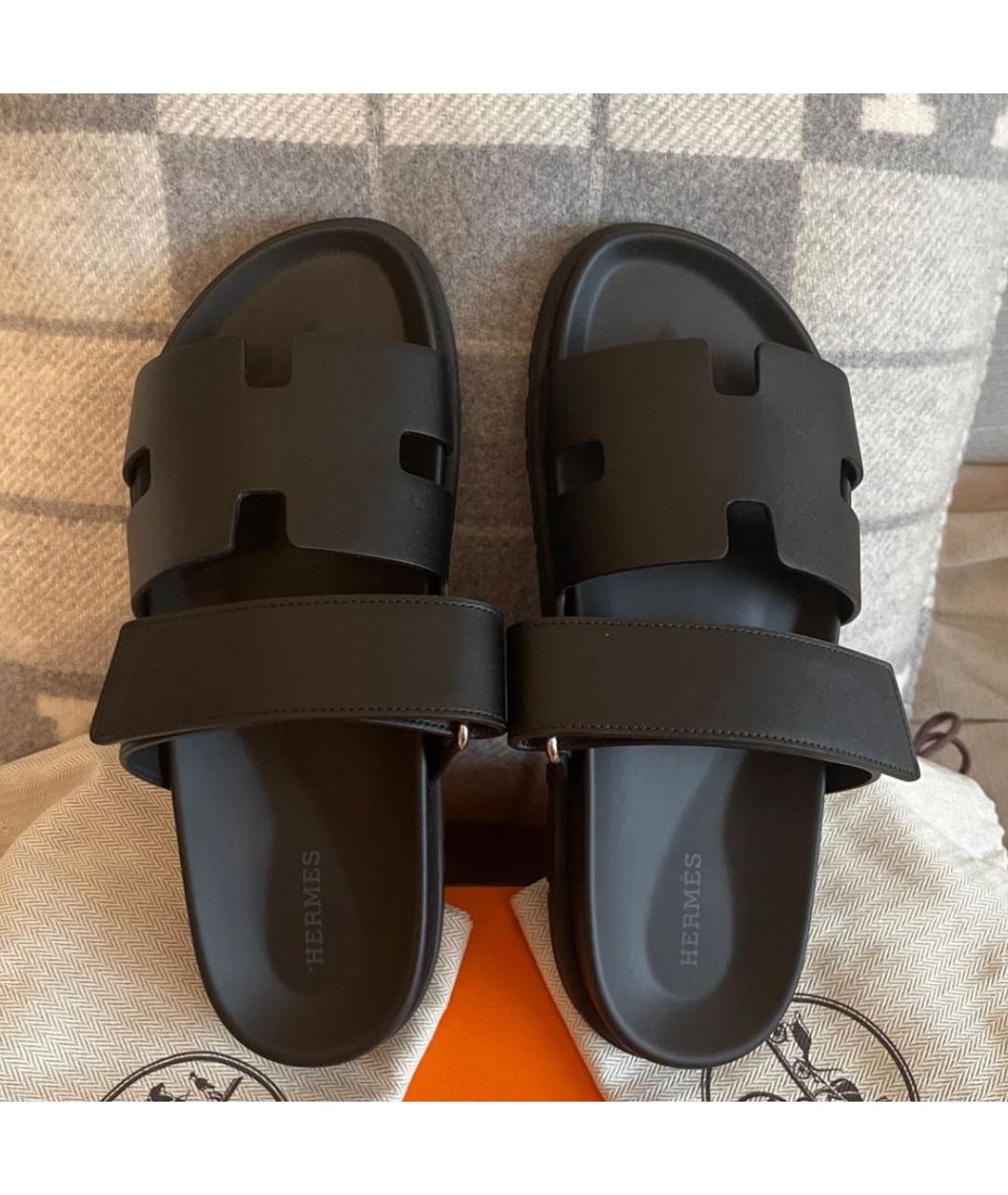 HERMES Черные кожаные сандалии, фото 3