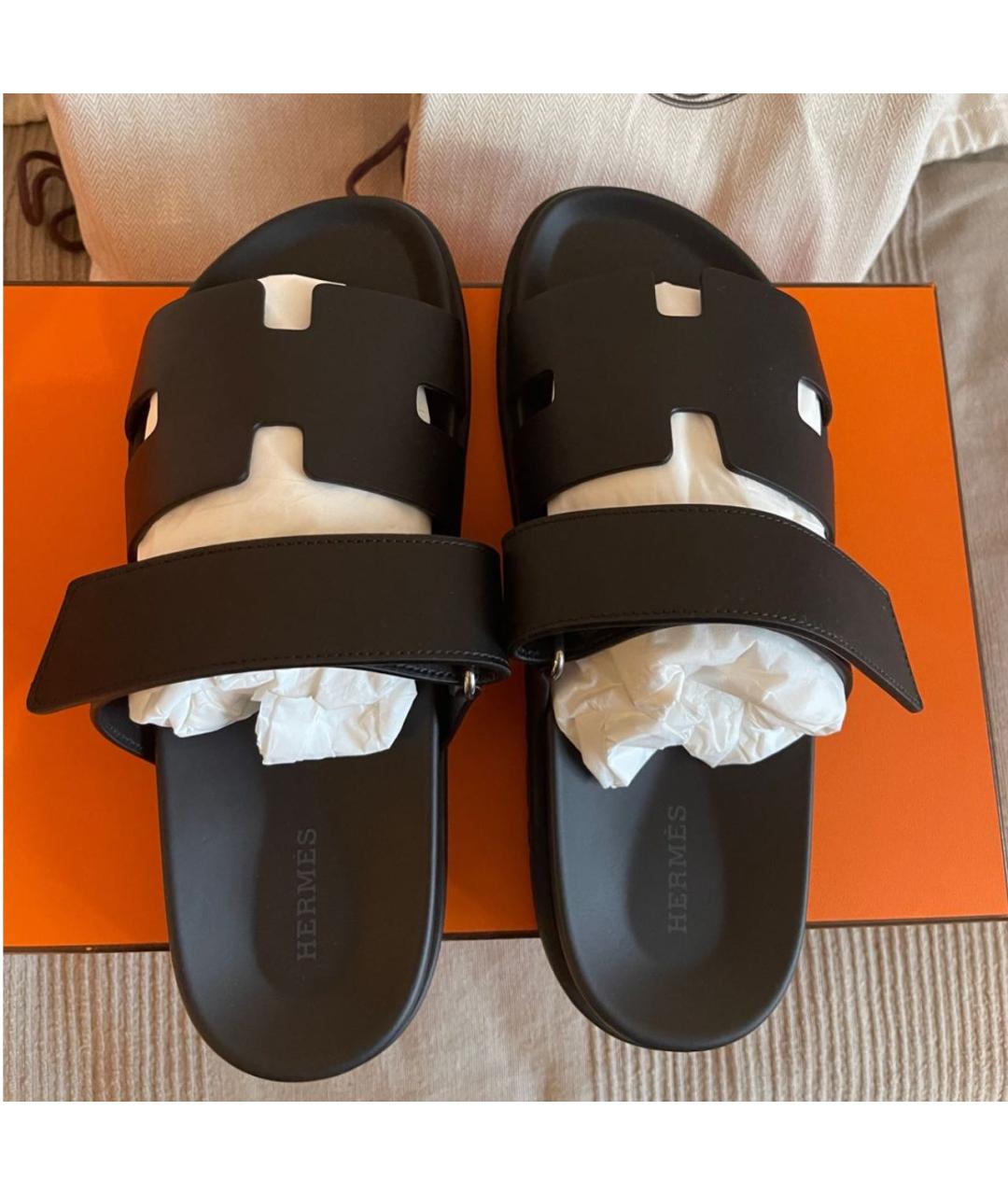 HERMES Черные кожаные сандалии, фото 2