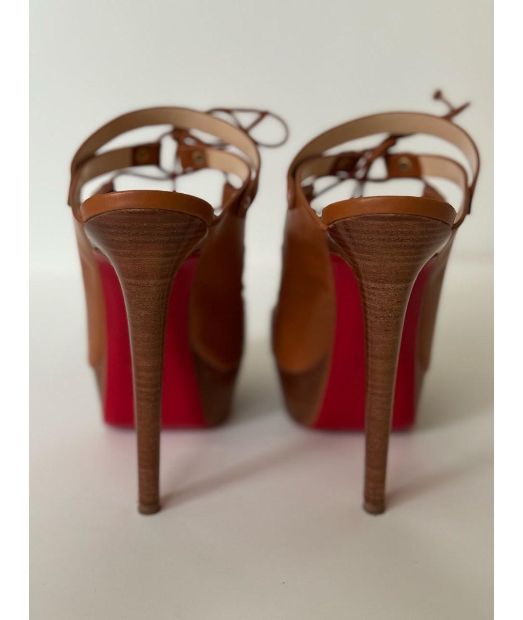 CHRISTIAN LOUBOUTIN Коричневые кожаные босоножки, фото 4