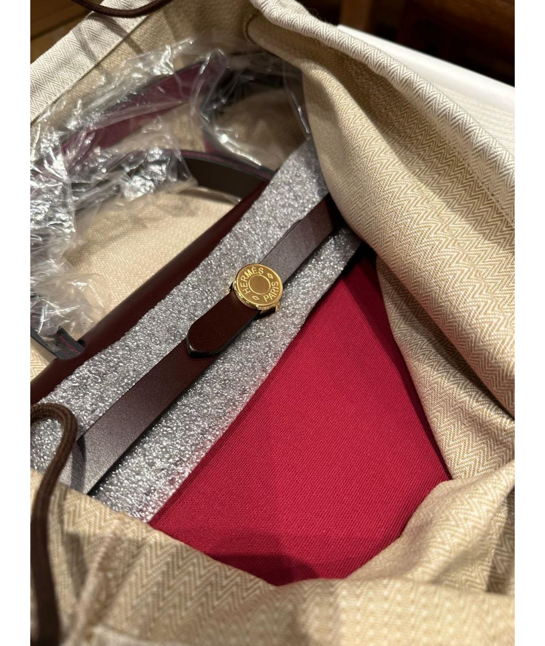 HERMES PRE-OWNED Бордовая хлопковая сумка с короткими ручками, фото 3