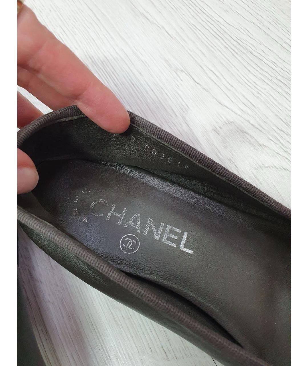 CHANEL Хаки кожаные балетки, фото 6