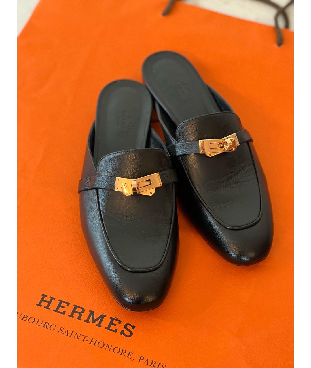 HERMES PRE-OWNED Черные кожаные мюли, фото 4