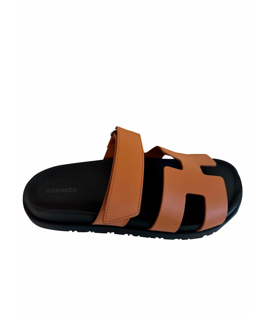 HERMES Коричневые кожаные сандалии, фото 1