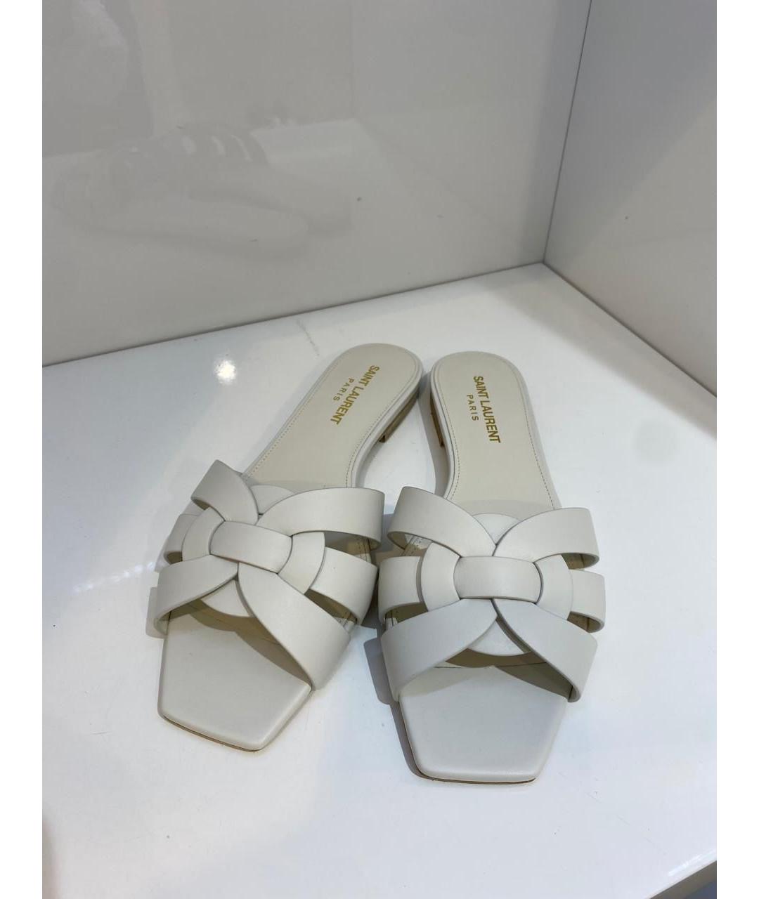 SAINT LAURENT Белые кожаные шлепанцы, фото 2