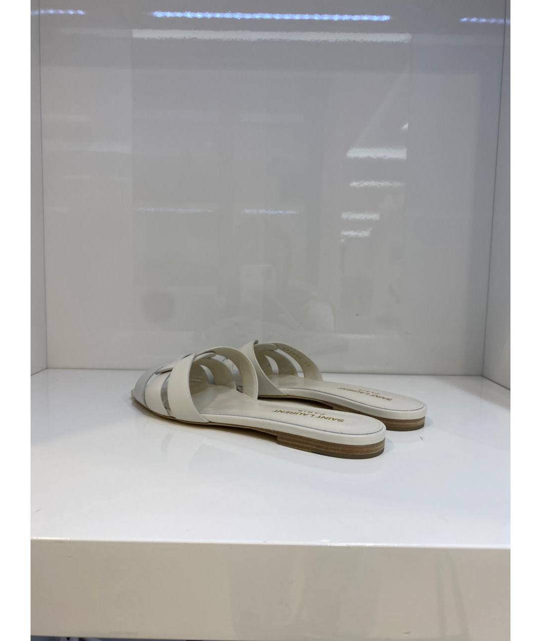 SAINT LAURENT Белые кожаные шлепанцы, фото 3