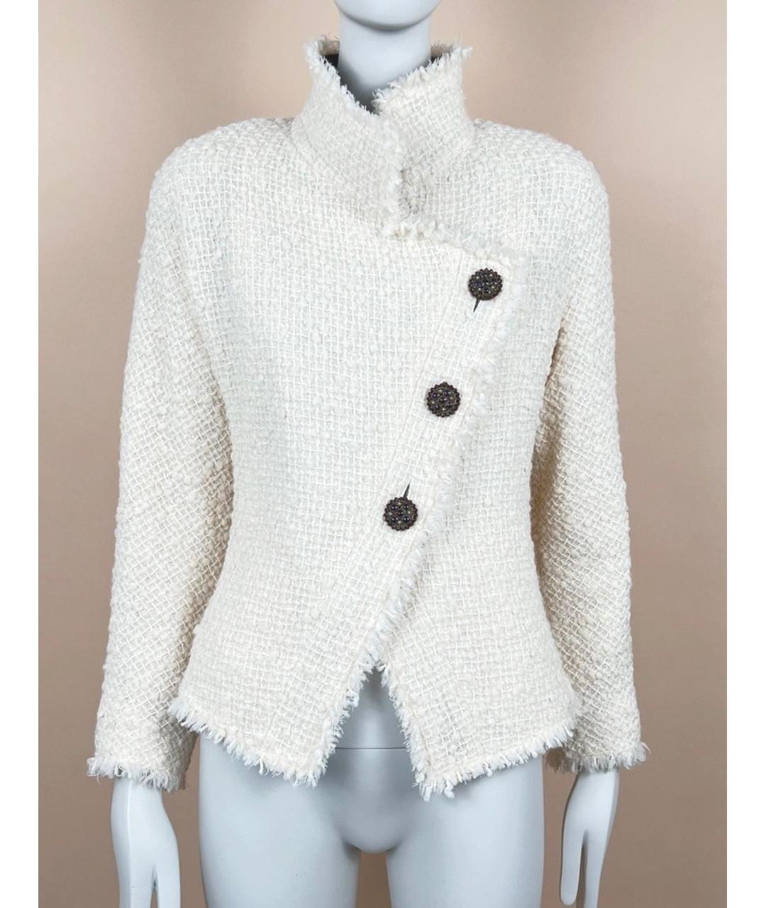 CHANEL PRE-OWNED Белый твидовый жакет/пиджак, фото 5