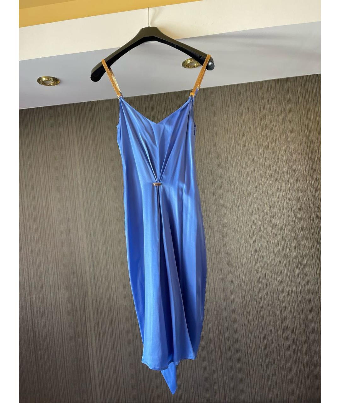 VERSACE Голубое шелковое вечернее платье, фото 5