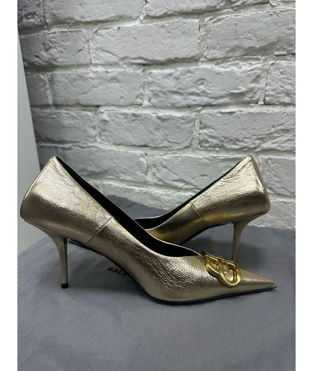 BALENCIAGA Золотые кожаные туфли, фото 5